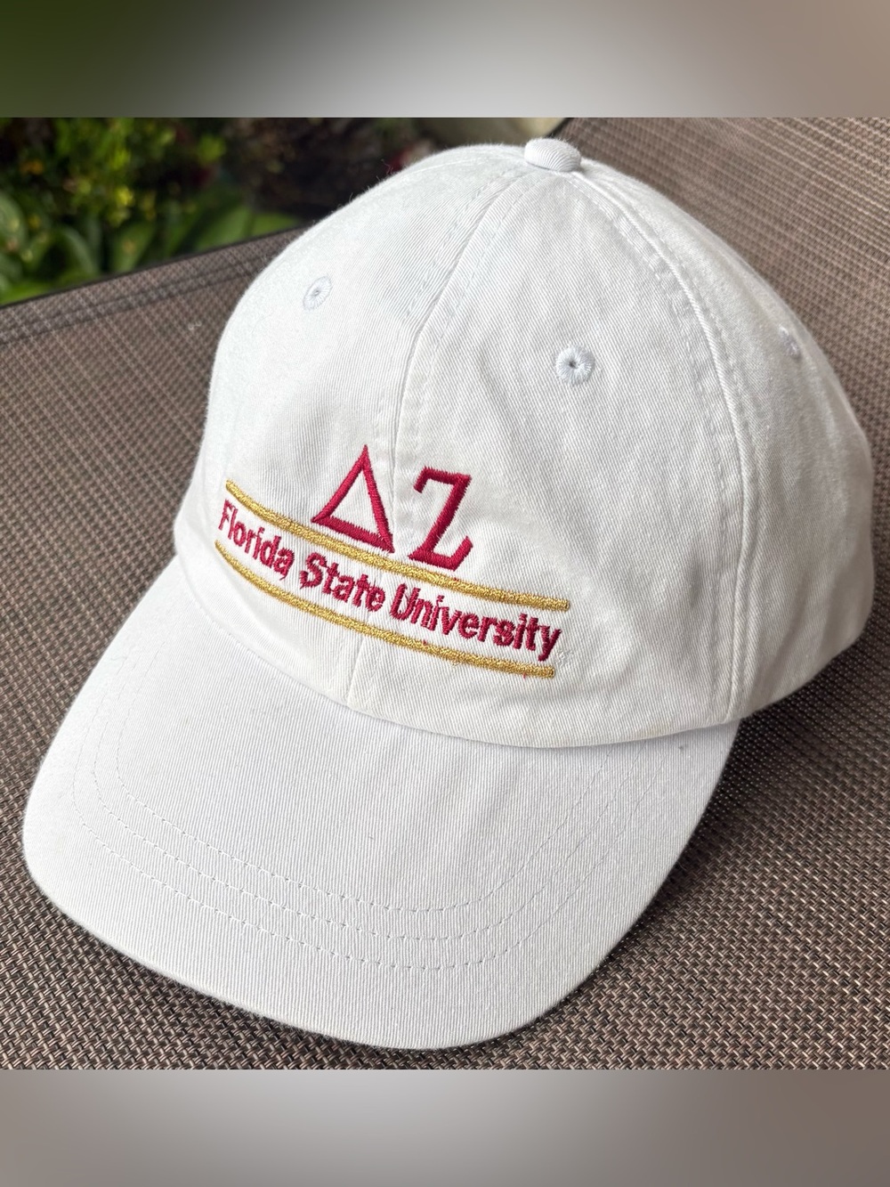 Y2K Adams White Florida State University Delta Zeta Sorority Strapback Hat OSFA